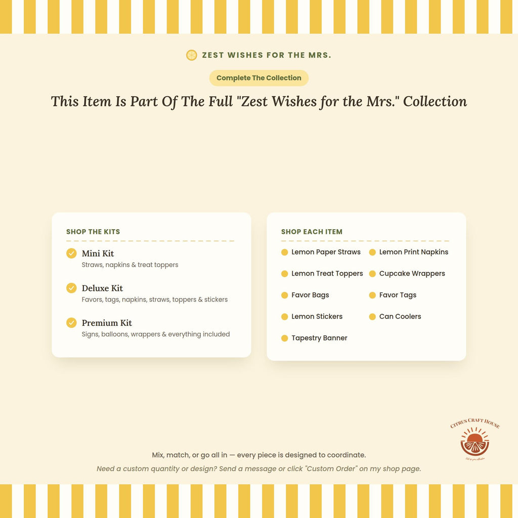 Zest Wishes for the Mrs. Favor Bags, Set of 12 – 6x9 Flat Kraft Paper Bags for Bridal Shower & Bachelorette Favors