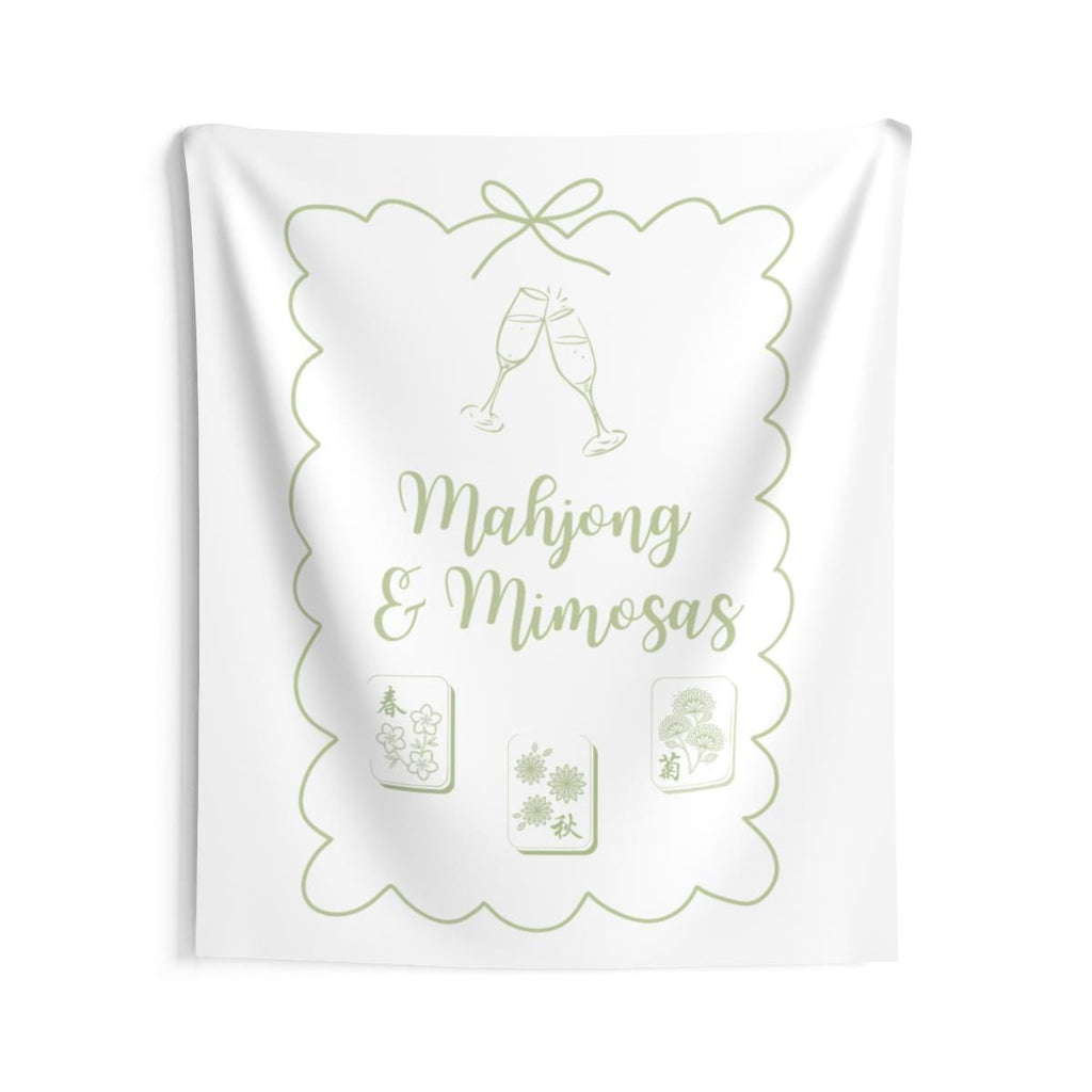 Personalized Mahjong and Mimosas Tapestry Banner Polyester Backdrop in Sage Green, Light Pink or Light Blue, 4 Sizes