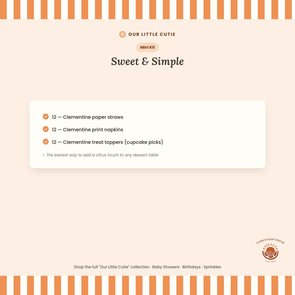 Our Little Cutie Baby Shower Decor Kit | Clementine Orange Baby Sprinkle Party Set | Signs, Balloons, Favor Bags & More