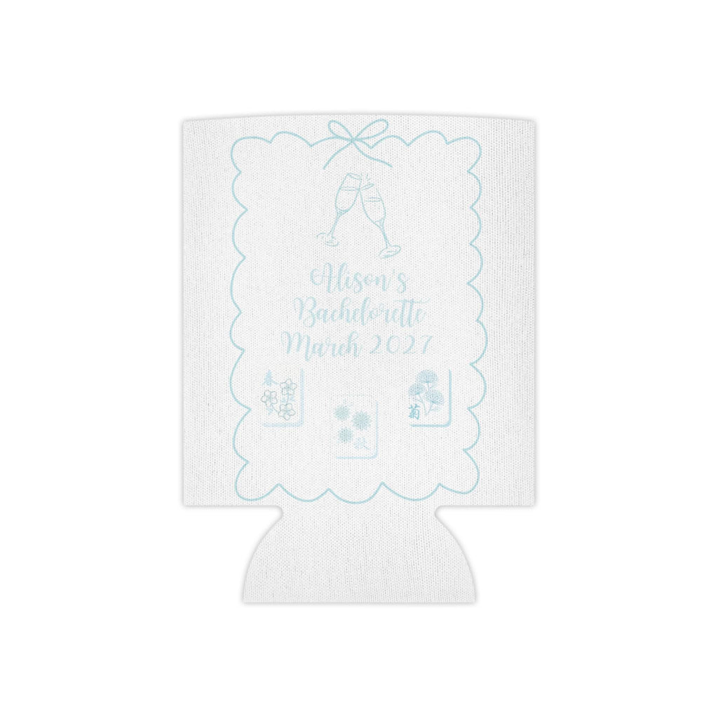 Personalized Mahjong and Matrimony Can Cooler Custom Can Sleeve in Sage Green, Light Pink or Light Blue