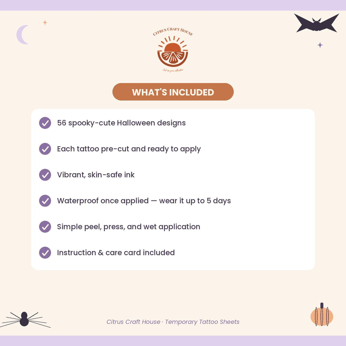 Pastel Halloween Temporary Tattoos | Cute Ghost Bat Skeleton Kids Tattoos | Trick or Treat Party Favor | 56 Pack Ready to Apply