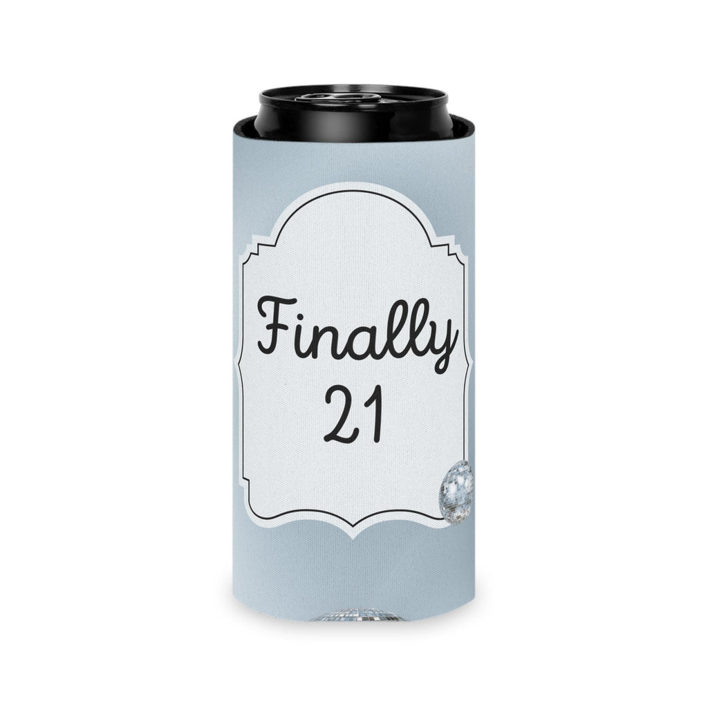 Personalized Finally 21 Can Cooler Rose Gold, Gold, Silver Custom Can Sleeve, Slim and Regular Sizes