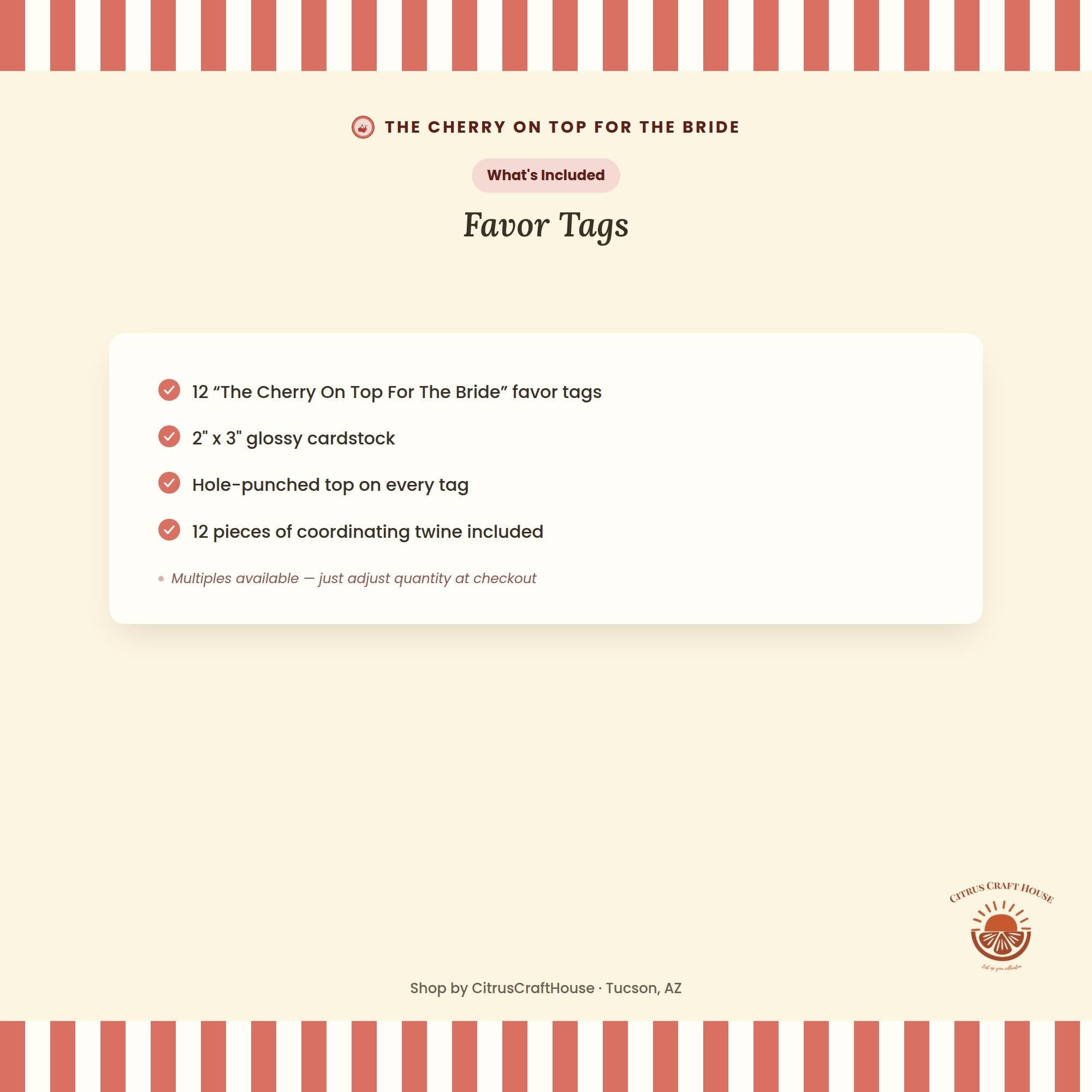 The Cherry On Top For The Bride Favor Tags, Set of 12 – Glossy Cardstock Gift Tags with Twine for Bridal Shower and Bachelorette