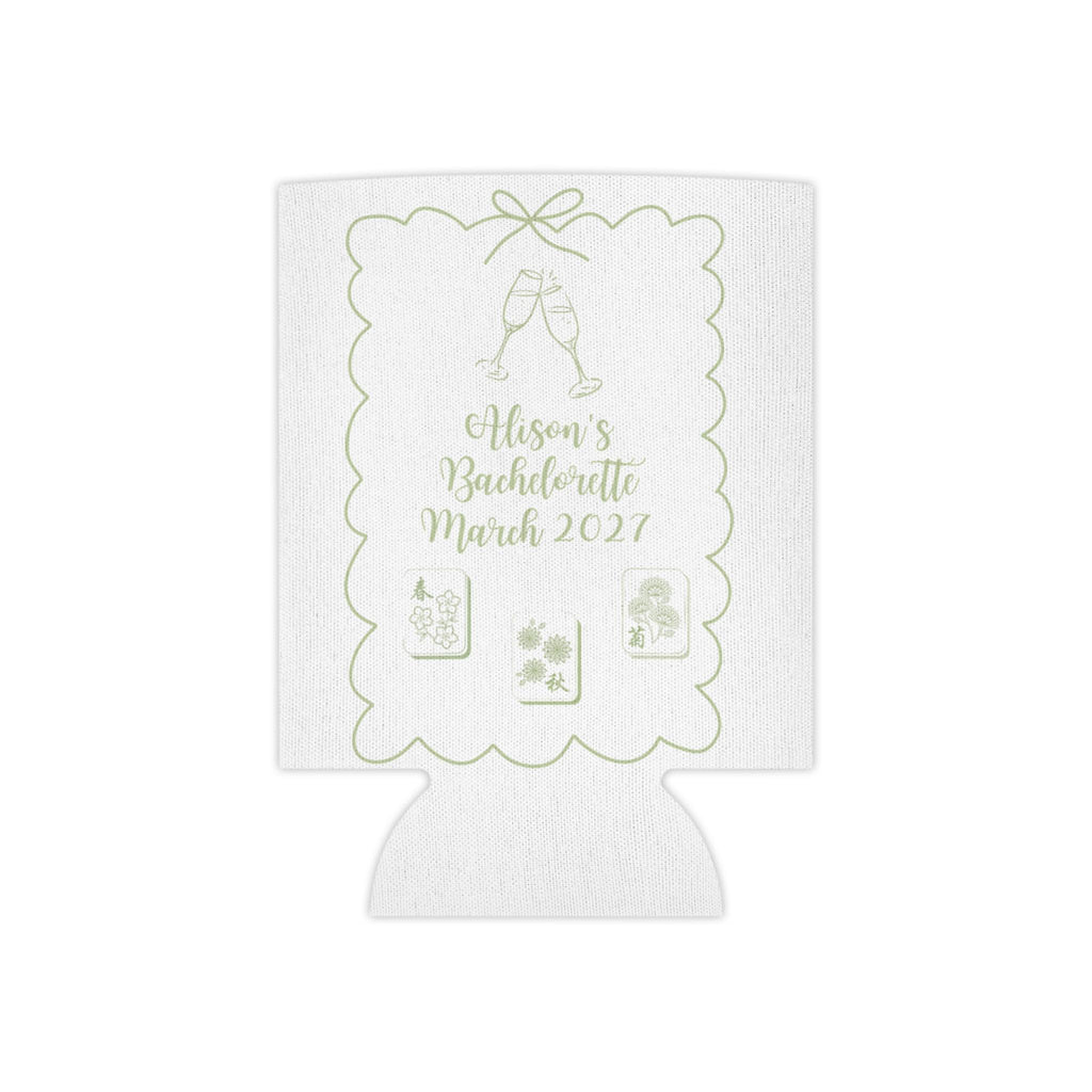 Personalized Mahjong and Mimosas Can Cooler Custom Can Sleeve in Sage Green, Light Pink or Light Blue