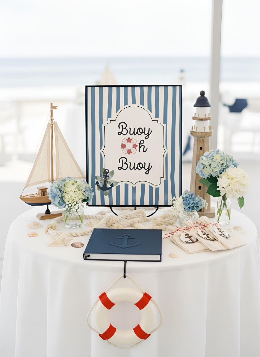 Buoy Oh Buoy Baby Shower Decor Kit | Nautical Baby Sprinkle Party Set | Signs, Balloons, Favor Bags & More