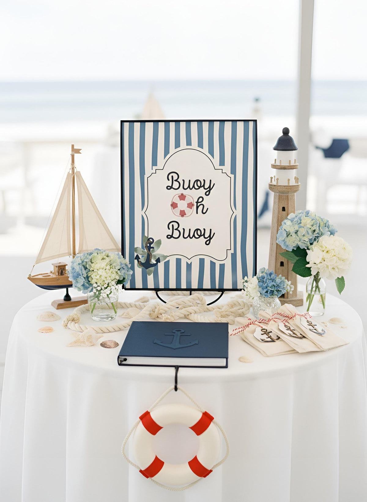 Buoy Oh Buoy Baby Shower Decor Kit | Nautical Baby Sprinkle Party Set | Signs, Balloons, Favor Bags & More