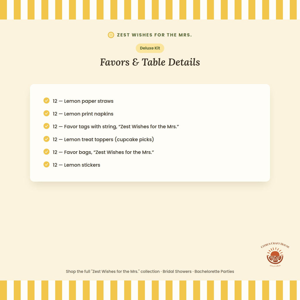 Zest Wishes for the Mrs. Bridal Shower Decor Kit | Lemon Bachelorette Party Set | Signs, Balloons, Favor Bags & More