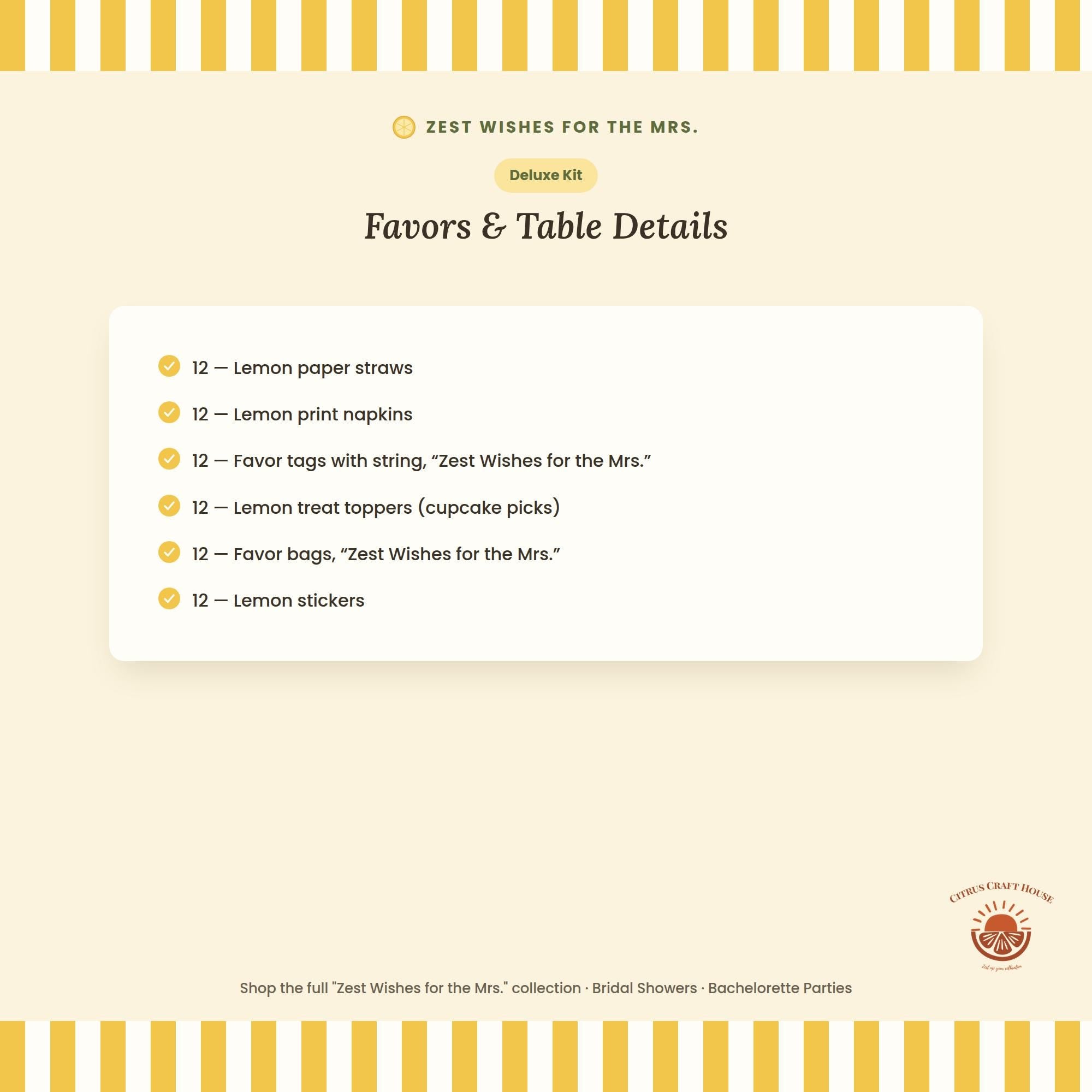 Zest Wishes for the Mrs. Bridal Shower Decor Kit | Lemon Bachelorette Party Set | Signs, Balloons, Favor Bags & More