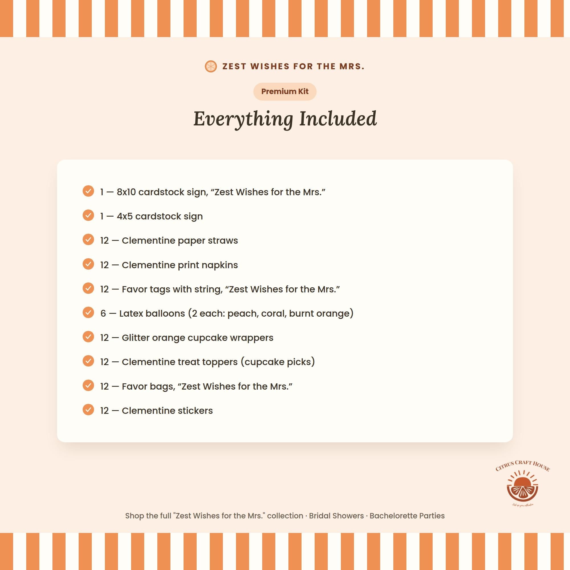 Zest Wishes for the Mrs. Bridal Shower Decor Kit | Clementine Orange Bachelorette Party Set | Signs, Balloons, Favor Bags & More