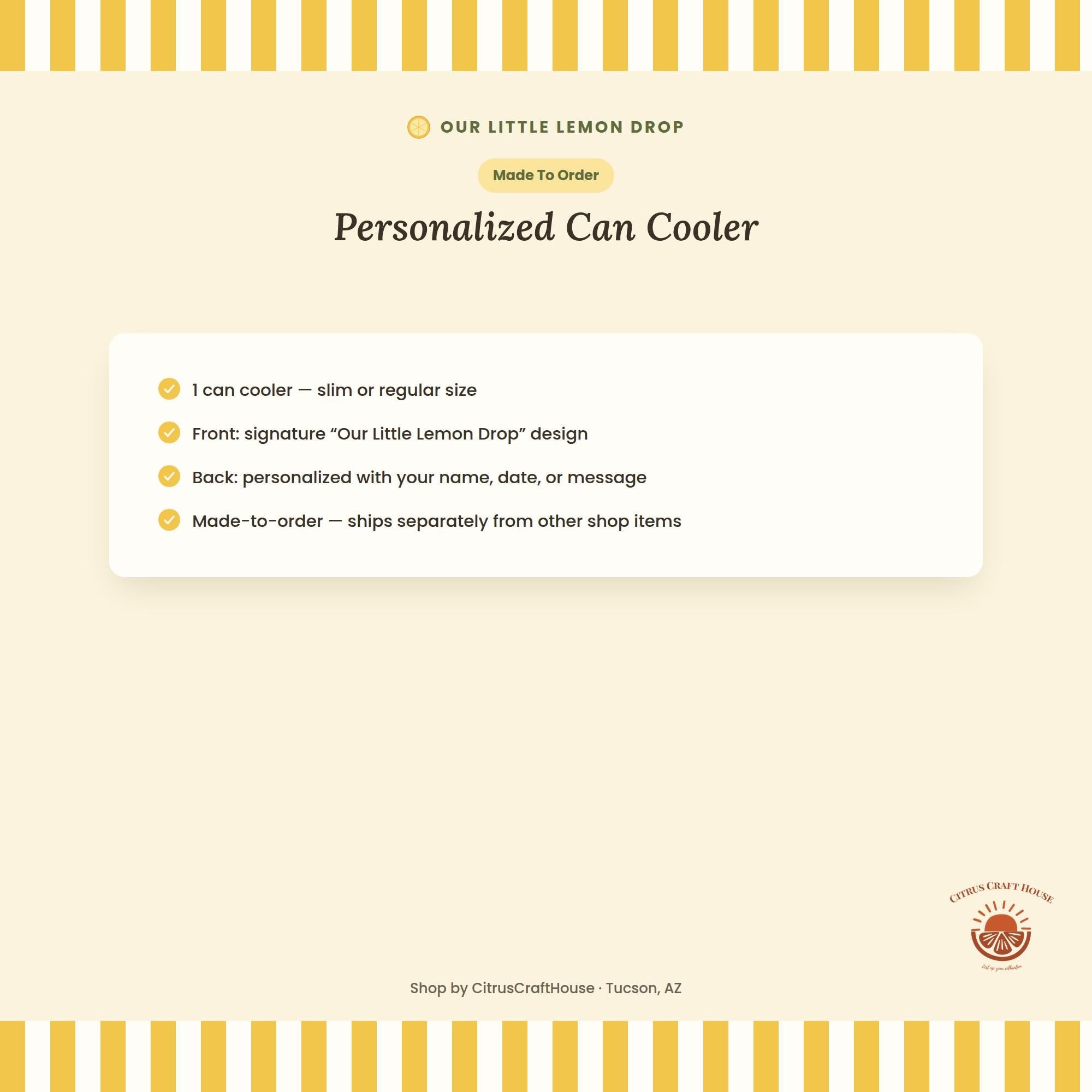 Personalized Our Little Lemon Drop Can Cooler Custom Baby Shower Can Sleeve, Slim and Regular Can Sizes