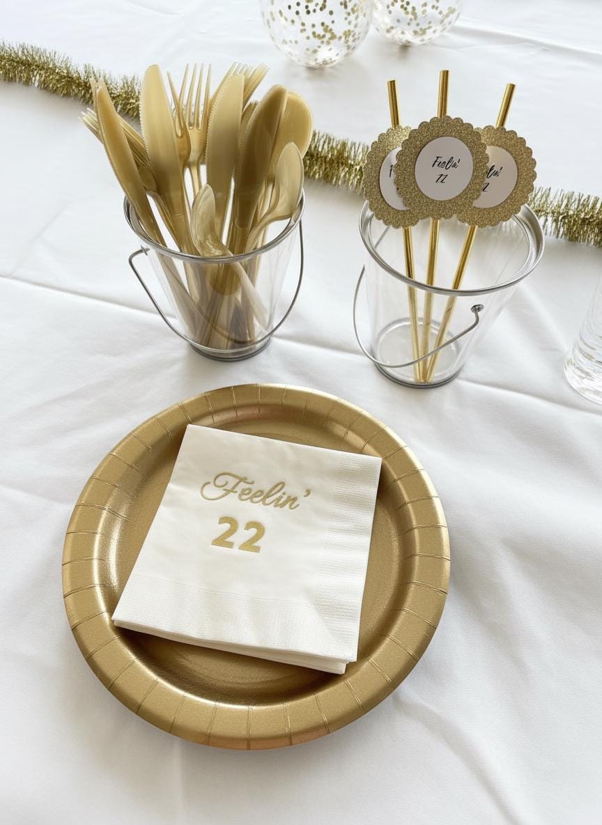 Feeling 22 Birthday Decor Kit | Glam Milestone Birthday Party Set | Rose Gold, Gold, Silver & Black Options