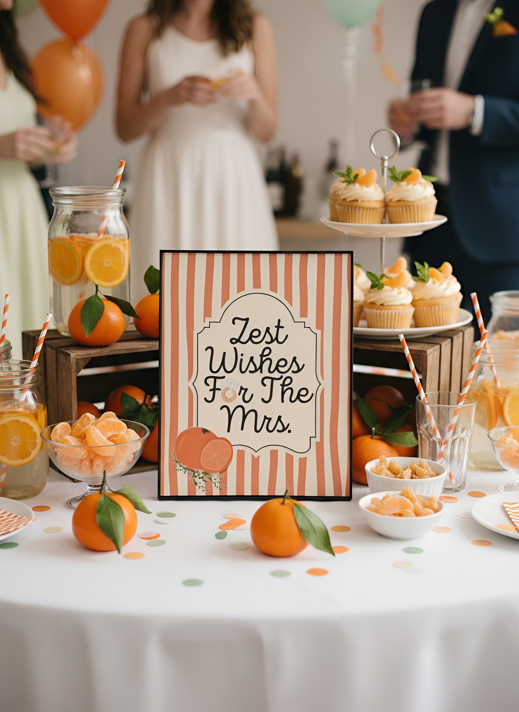 Zest Wishes for the Mrs. Bridal Shower Decor Kit | Clementine Orange Bachelorette Party Set | Signs, Balloons, Favor Bags & More