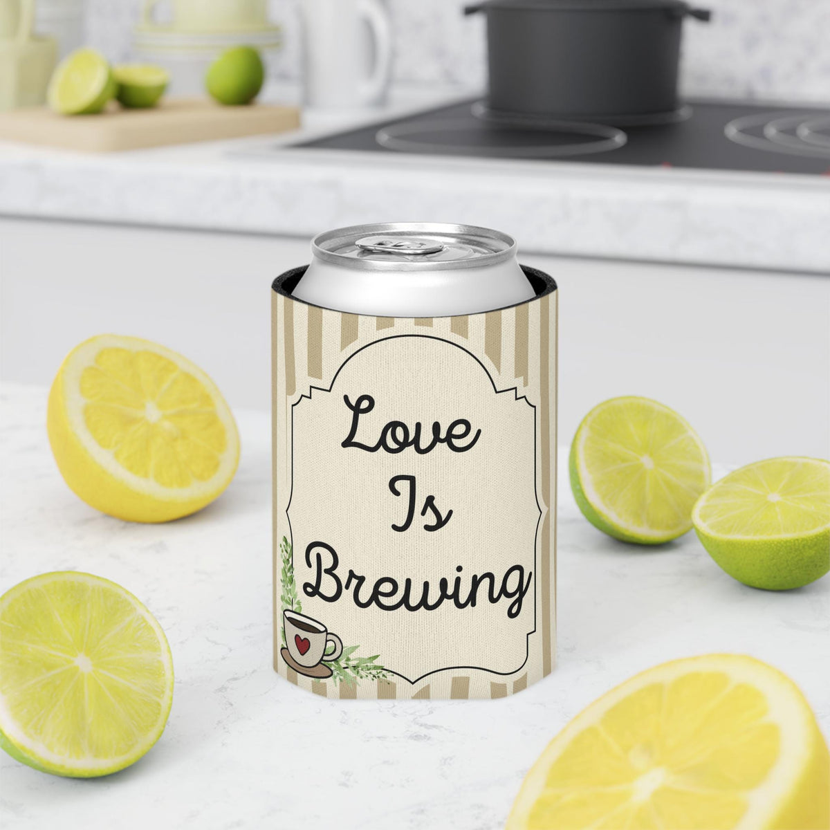 Personalized Love is Brewing Can Cooler Custom Bachelorette Bridal Can Sleeve Slim and Regular Can Sizes