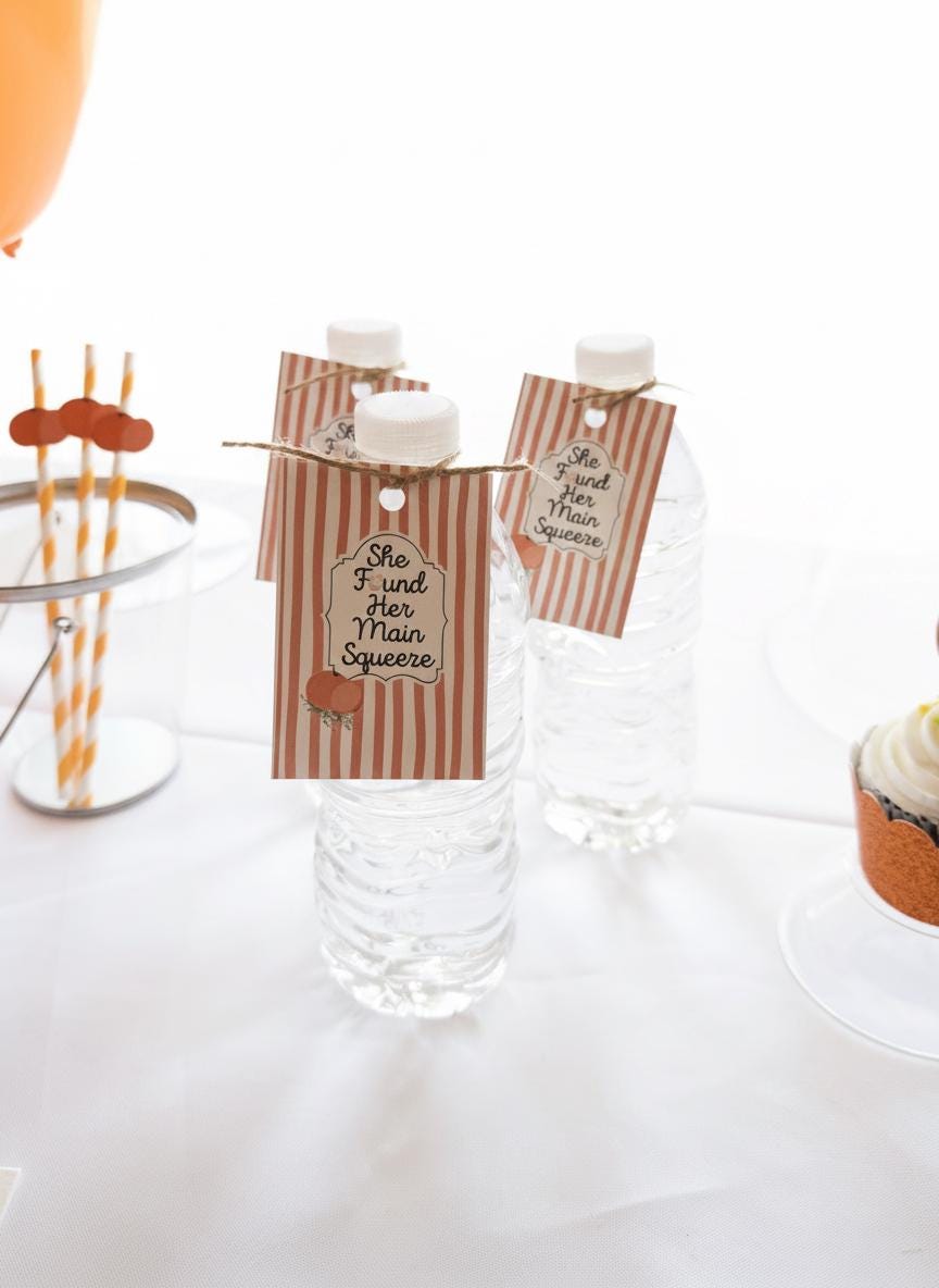 She Found Her Main Squeeze Favor Tags, Set of 12 – Glossy Cardstock Gift Tags with Twine for Bridal Shower & Bachelorette