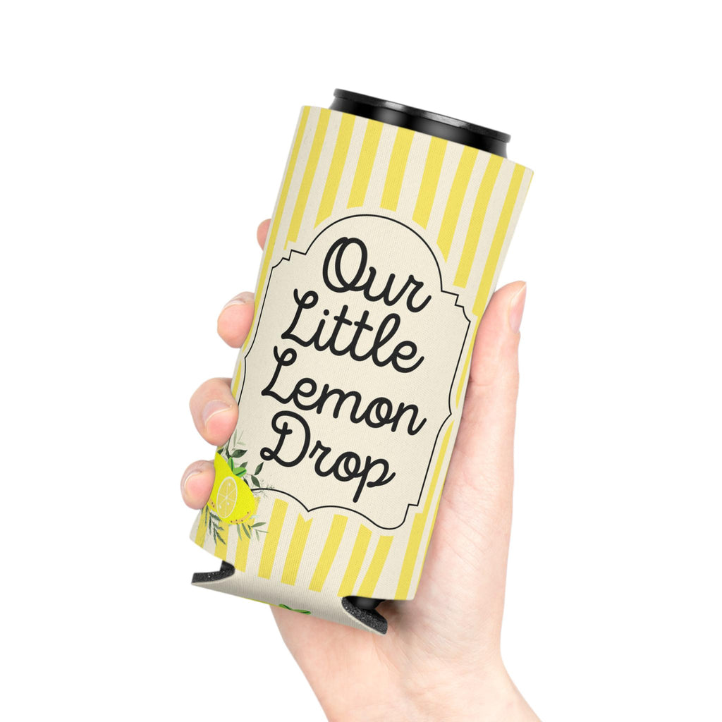 Personalized Our Little Lemon Drop Can Cooler Custom Baby Shower Can Sleeve, Slim and Regular Can Sizes