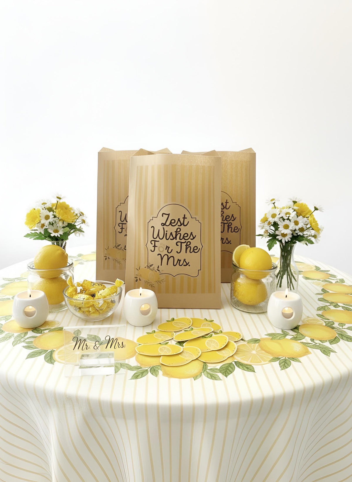 Zest Wishes for the Mrs. Favor Bags, Set of 12 – 6x9 Flat Kraft Paper Bags for Bridal Shower & Bachelorette Favors