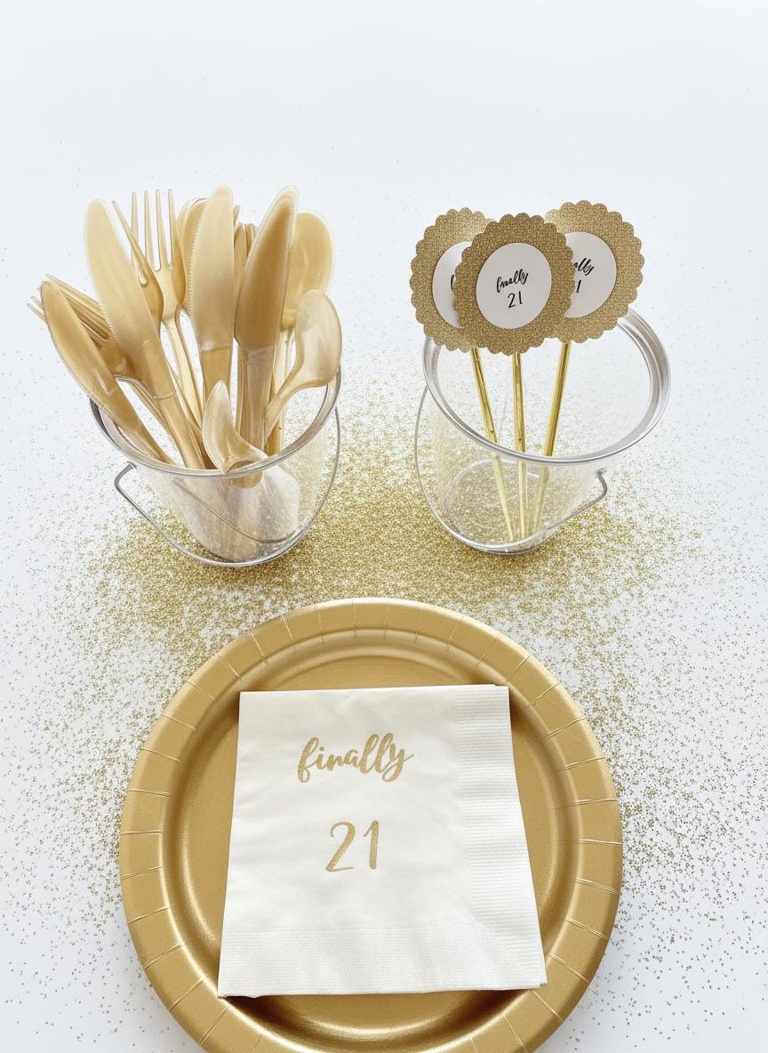 Finally 21 Birthday Decor Kit | Glam 21st Birthday Party Set | Rose Gold, Gold, Silver & Black Options