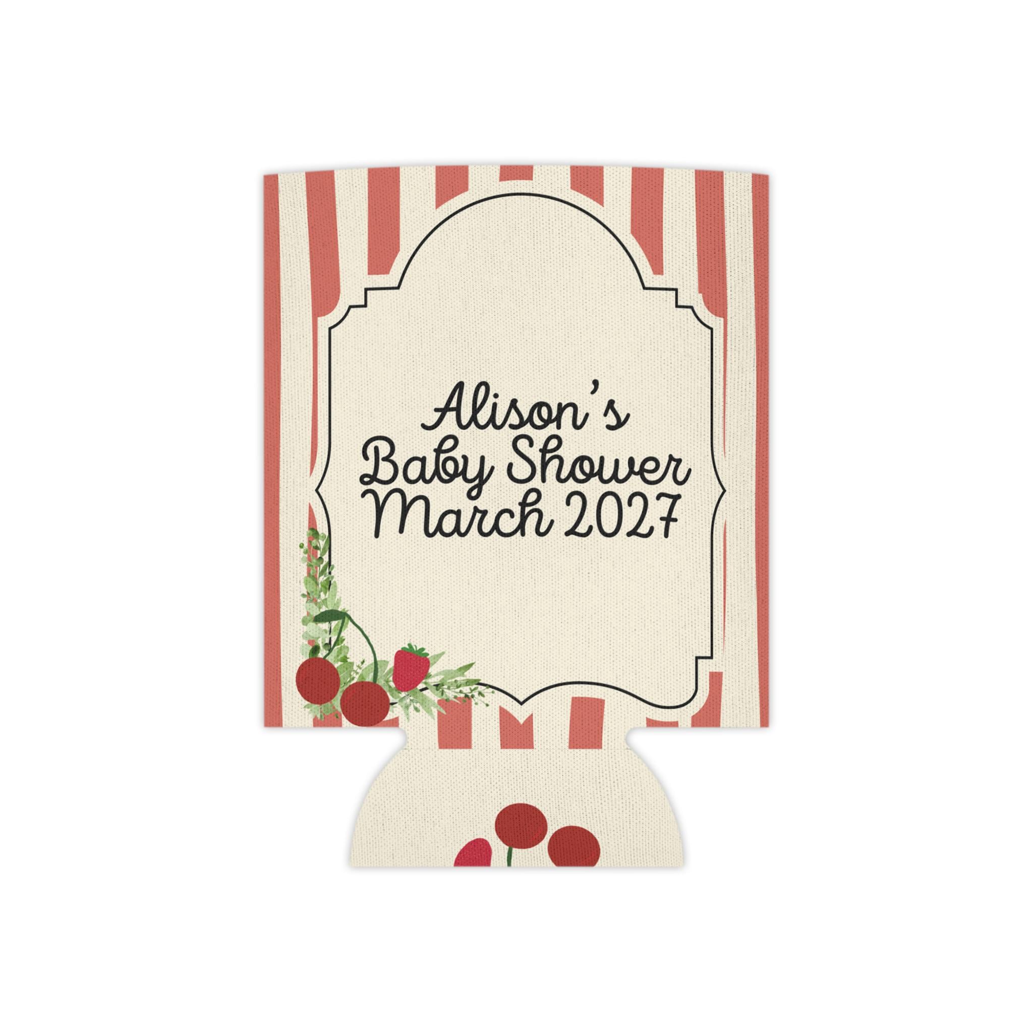 Personalized "A Berry Cute Baby Is On The Way" Can Cooler Custom Baby Shower Can Sleeve, Slim and Regular Can Sizes