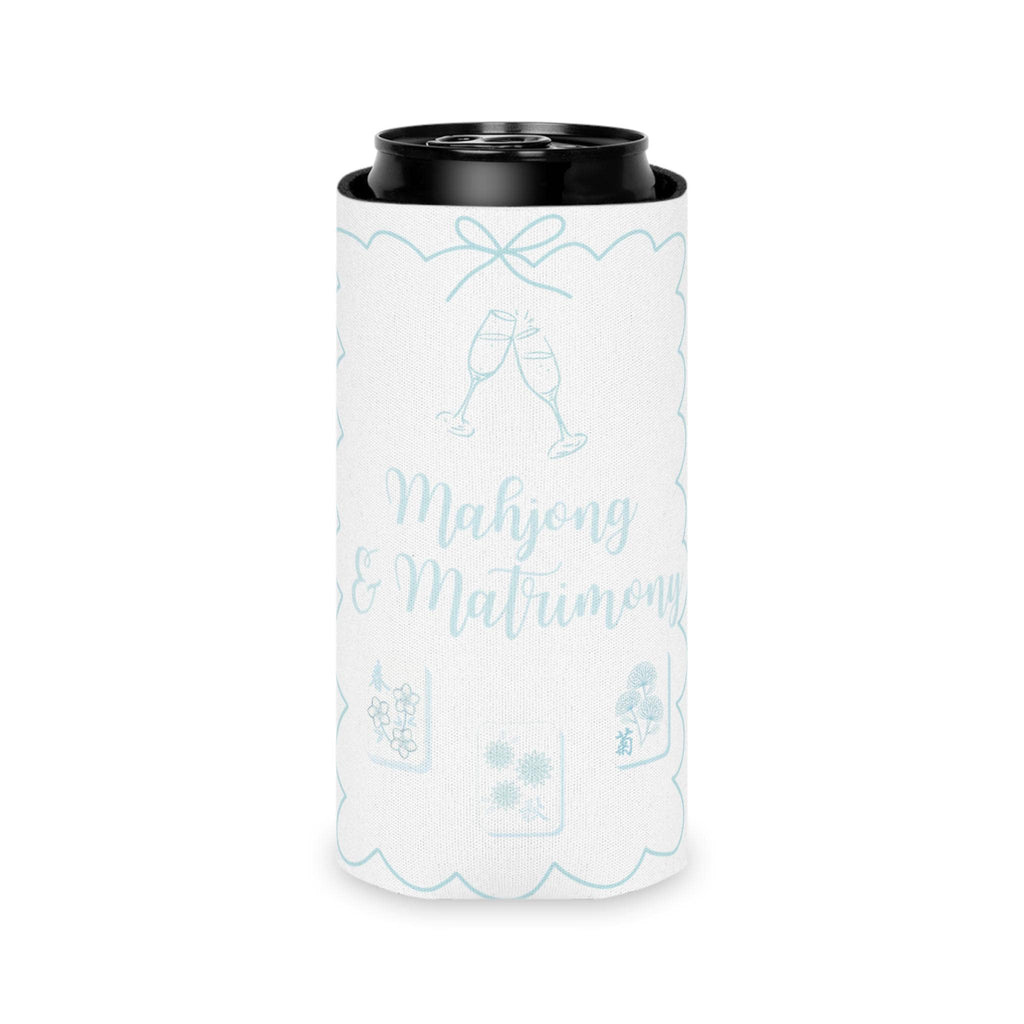 Personalized Mahjong and Matrimony Can Cooler Custom Can Sleeve in Sage Green, Light Pink or Light Blue