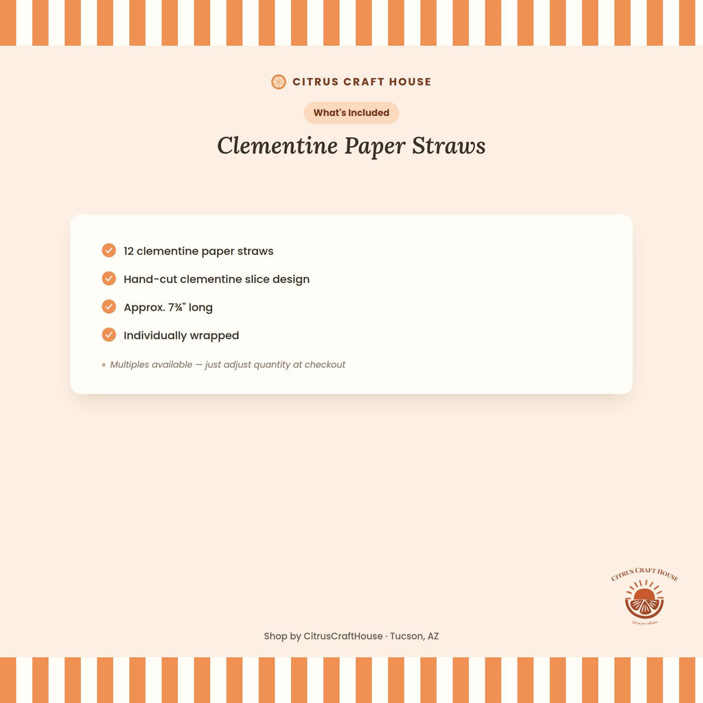 Clementine Paper Straws, Set of 12 – Eco-Friendly Paper Straws for Baby Shower, Birthday & Citrus Party