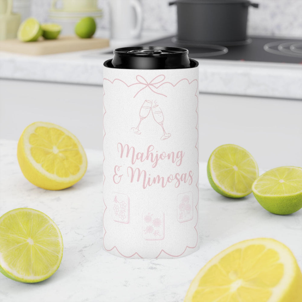 Personalized Mahjong and Mimosas Can Cooler Custom Can Sleeve in Sage Green, Light Pink or Light Blue