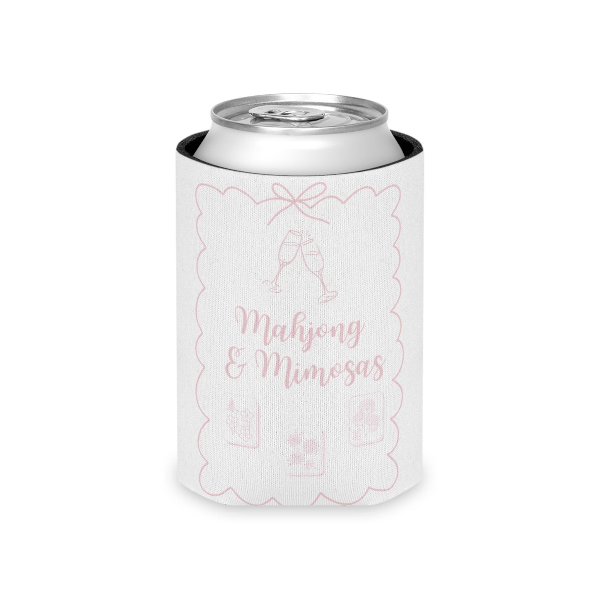Personalized Mahjong and Mimosas Can Cooler Custom Can Sleeve in Sage Green, Light Pink or Light Blue