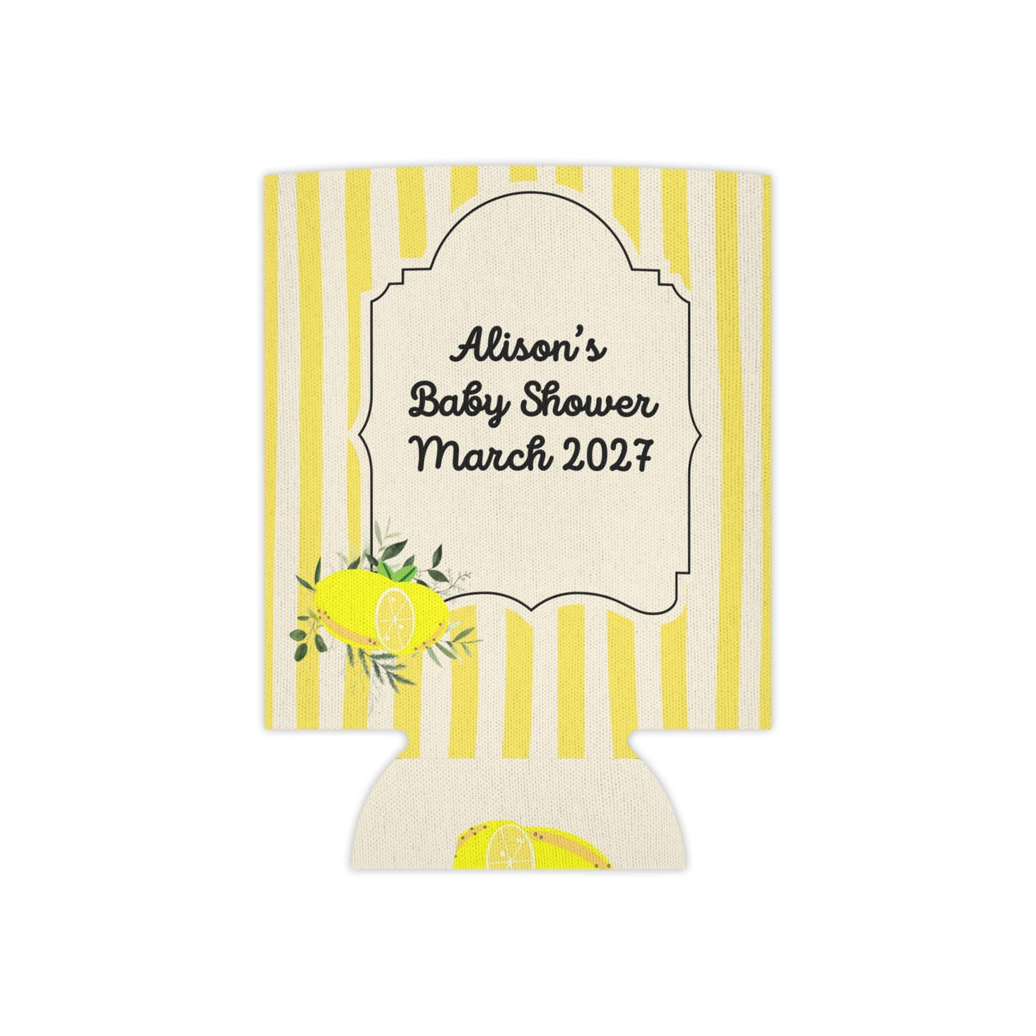 Personalized Our Little Lemon Drop Can Cooler Custom Baby Shower Can Sleeve, Slim and Regular Can Sizes