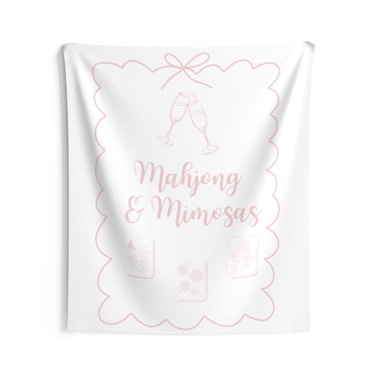 Personalized Mahjong and Mimosas Tapestry Banner Polyester Backdrop in Sage Green, Light Pink or Light Blue, 4 Sizes