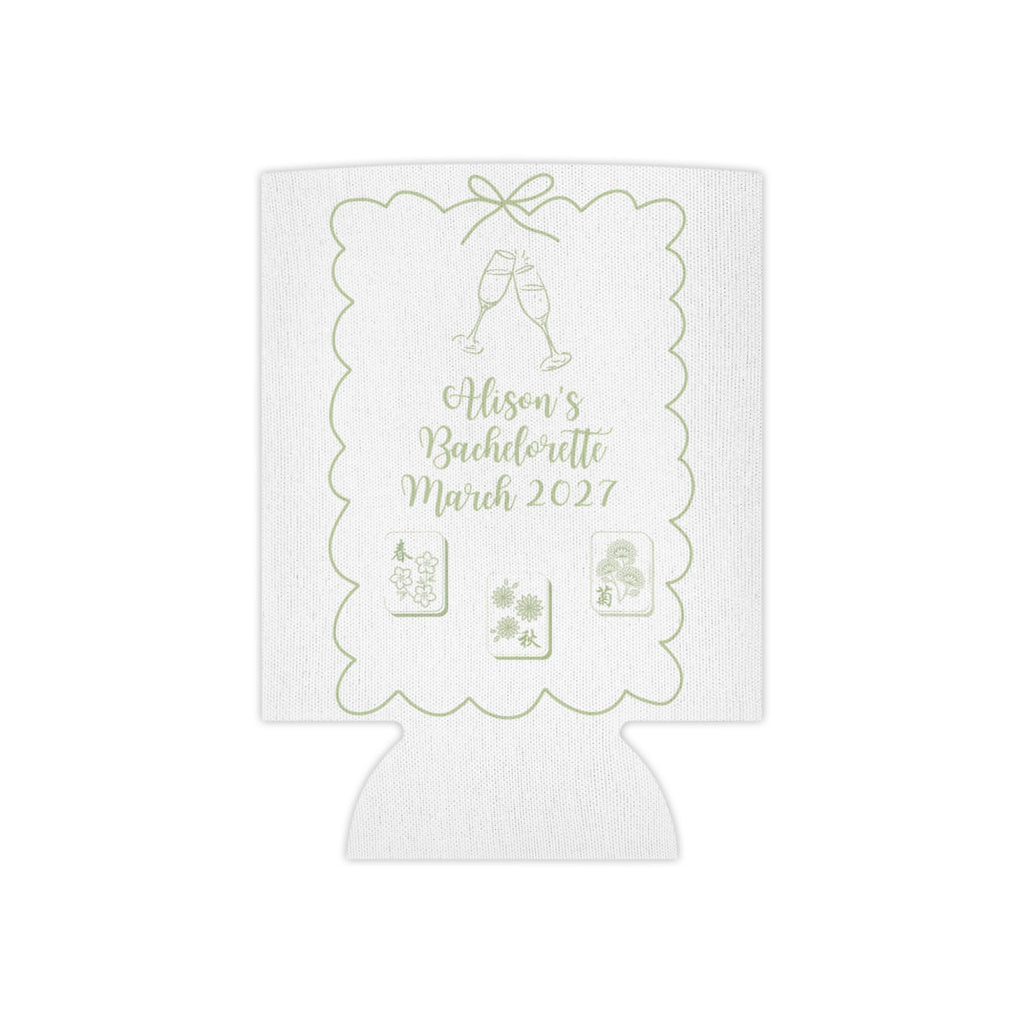 Personalized Mahjong and Matrimony Can Cooler Custom Can Sleeve in Sage Green, Light Pink or Light Blue