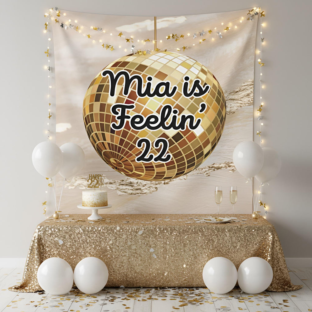 Personalized "Feeling 22" Tapestry Banner Gold Polyester Wall Hanging Backdrop, 4 Sizes