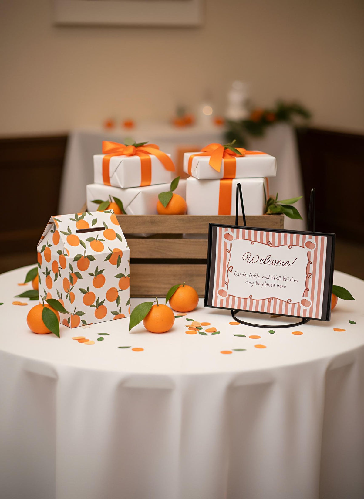 Our Little Cutie Baby Shower Decor Kit | Clementine Orange Baby Sprinkle Party Set | Signs, Balloons, Favor Bags & More