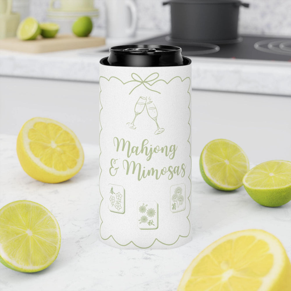 Personalized Mahjong and Mimosas Can Cooler Custom Can Sleeve in Sage Green, Light Pink or Light Blue