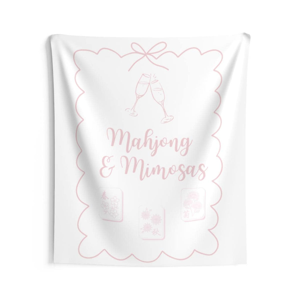 Personalized Mahjong and Mimosas Tapestry Banner Polyester Backdrop in Sage Green, Light Pink or Light Blue, 4 Sizes