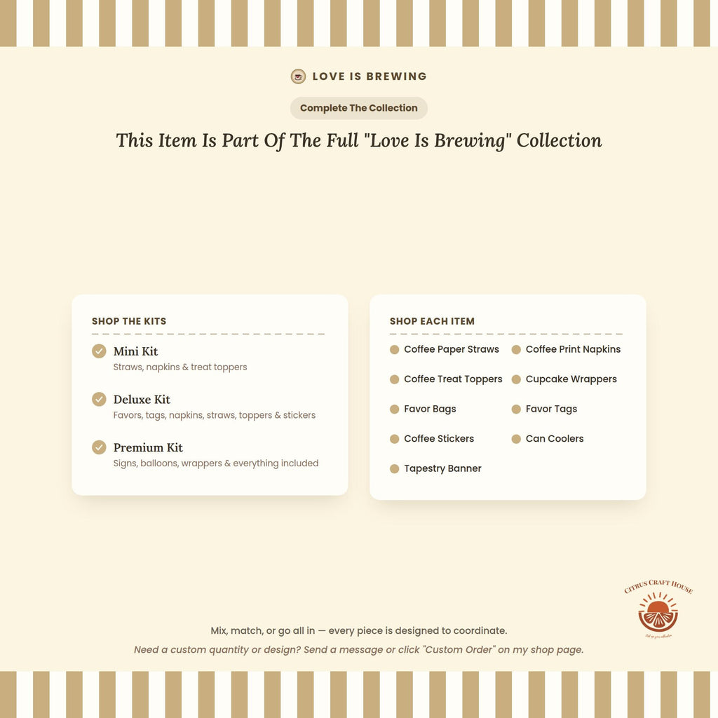 Love Is Brewing Favor Bags, Set of 12 – 6x9 Flat Kraft Paper Bags for Bridal Shower & Bachelorette Favors