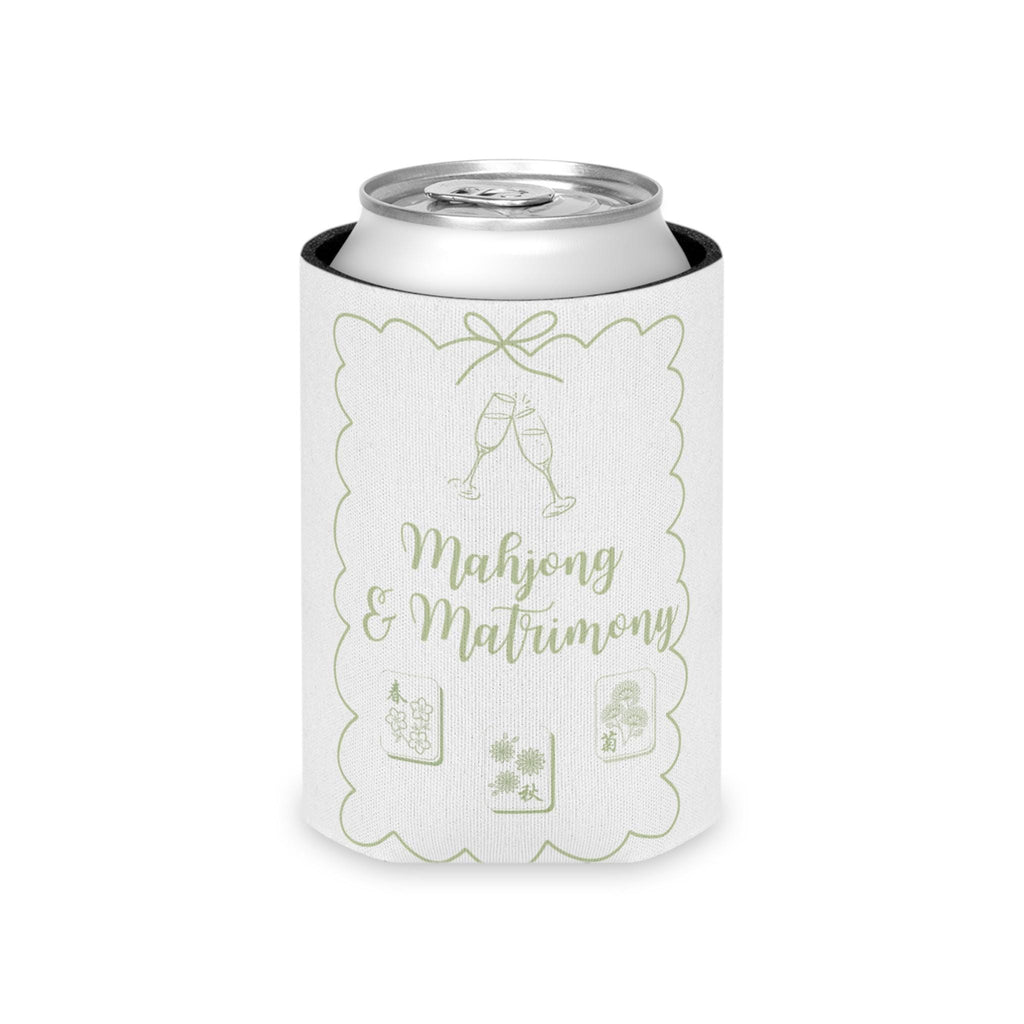 Personalized Mahjong and Matrimony Can Cooler Custom Can Sleeve in Sage Green, Light Pink or Light Blue