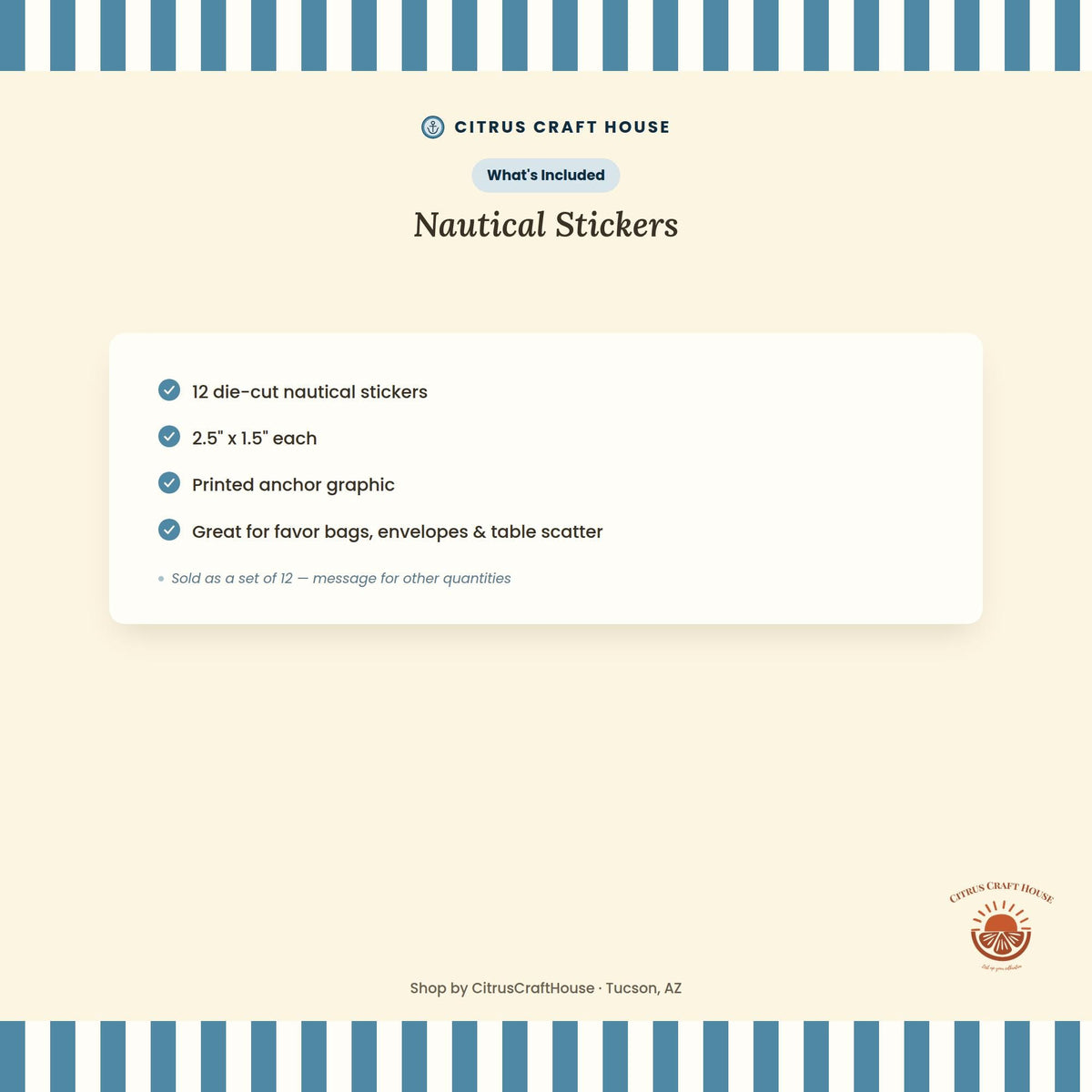 Nautical Stickers, Set of 12 – Die-Cut Anchor Print Stickers for Favor Bags, Party Favors and Table Scatter