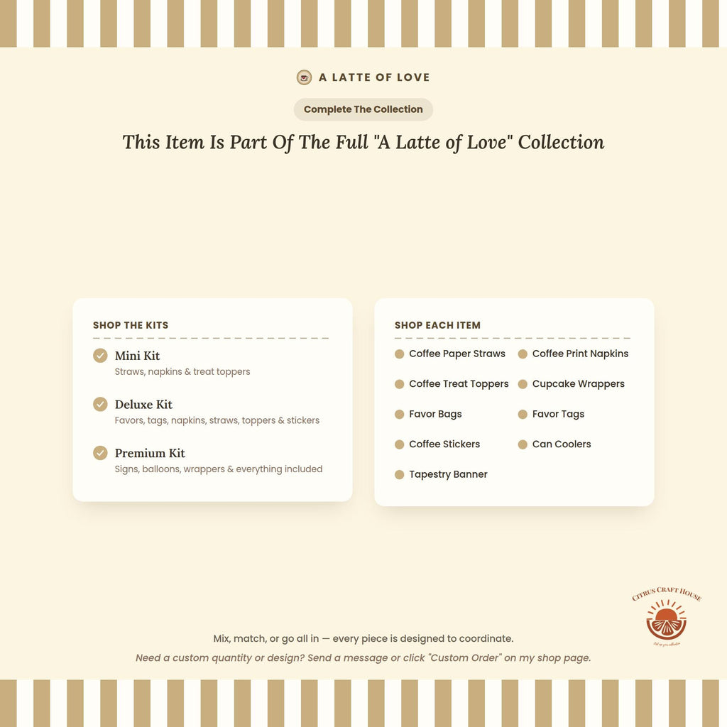 Coffee Stickers, Set of 12 – Die-Cut Coffee Cup Print Stickers for Favor Bags, Party Favors & Table Scatter