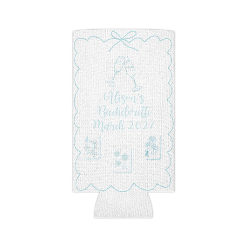 Personalized Mahjong and Matrimony Can Cooler Custom Can Sleeve in Sage Green, Light Pink or Light Blue