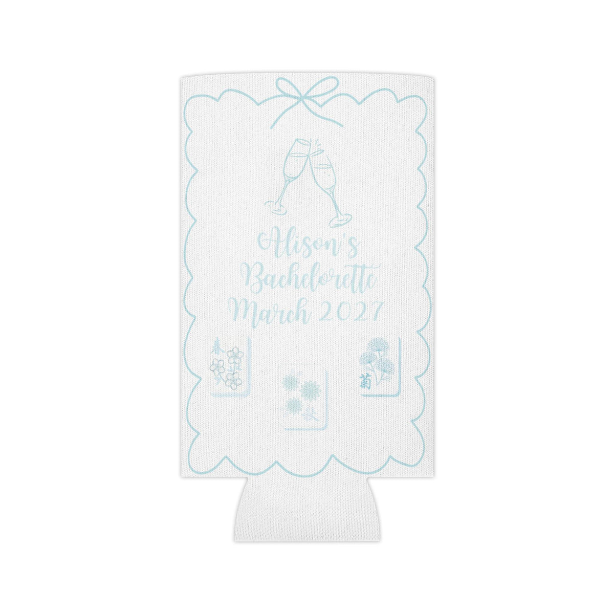 Personalized Mahjong and Matrimony Can Cooler Custom Can Sleeve in Sage Green, Light Pink or Light Blue
