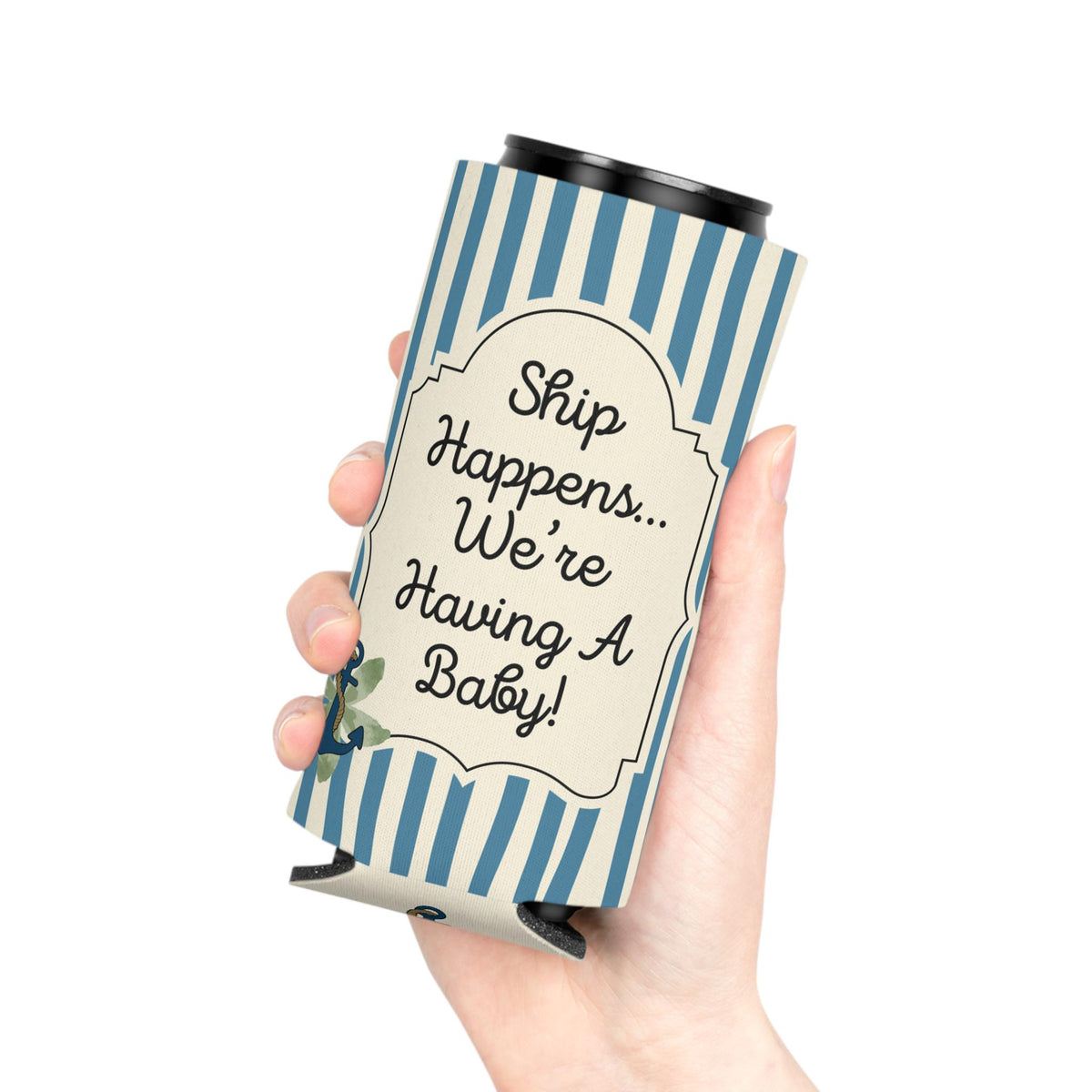 Personalized Ship Happens Can Cooler  Custom Baby Shower Can Sleeve, Slim and Regular Can Sizes