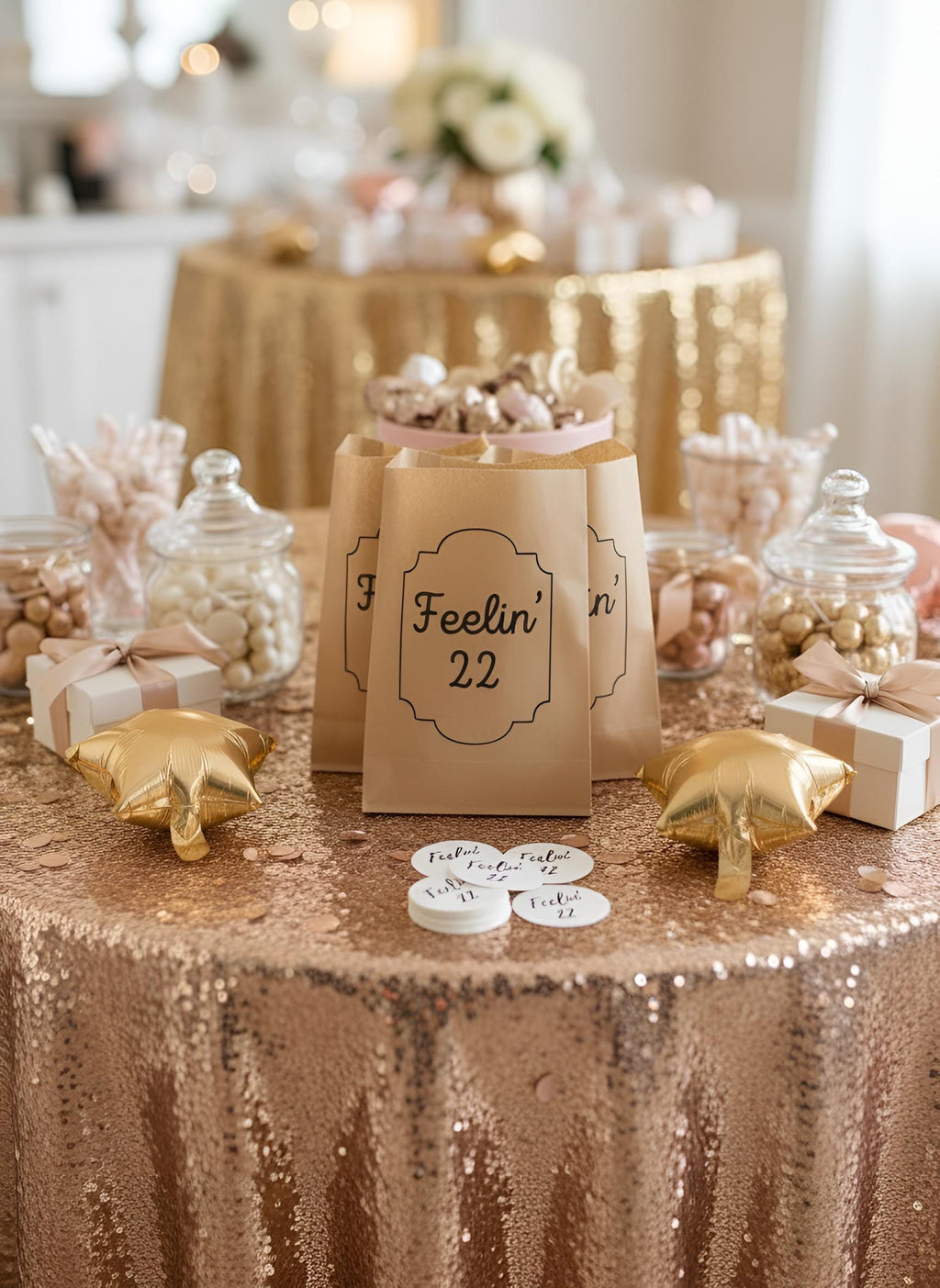 Feeling 22 Favor Bags, Set of 12 – 6x9 Flat Kraft Paper Bags for Birthday Favors & Treats