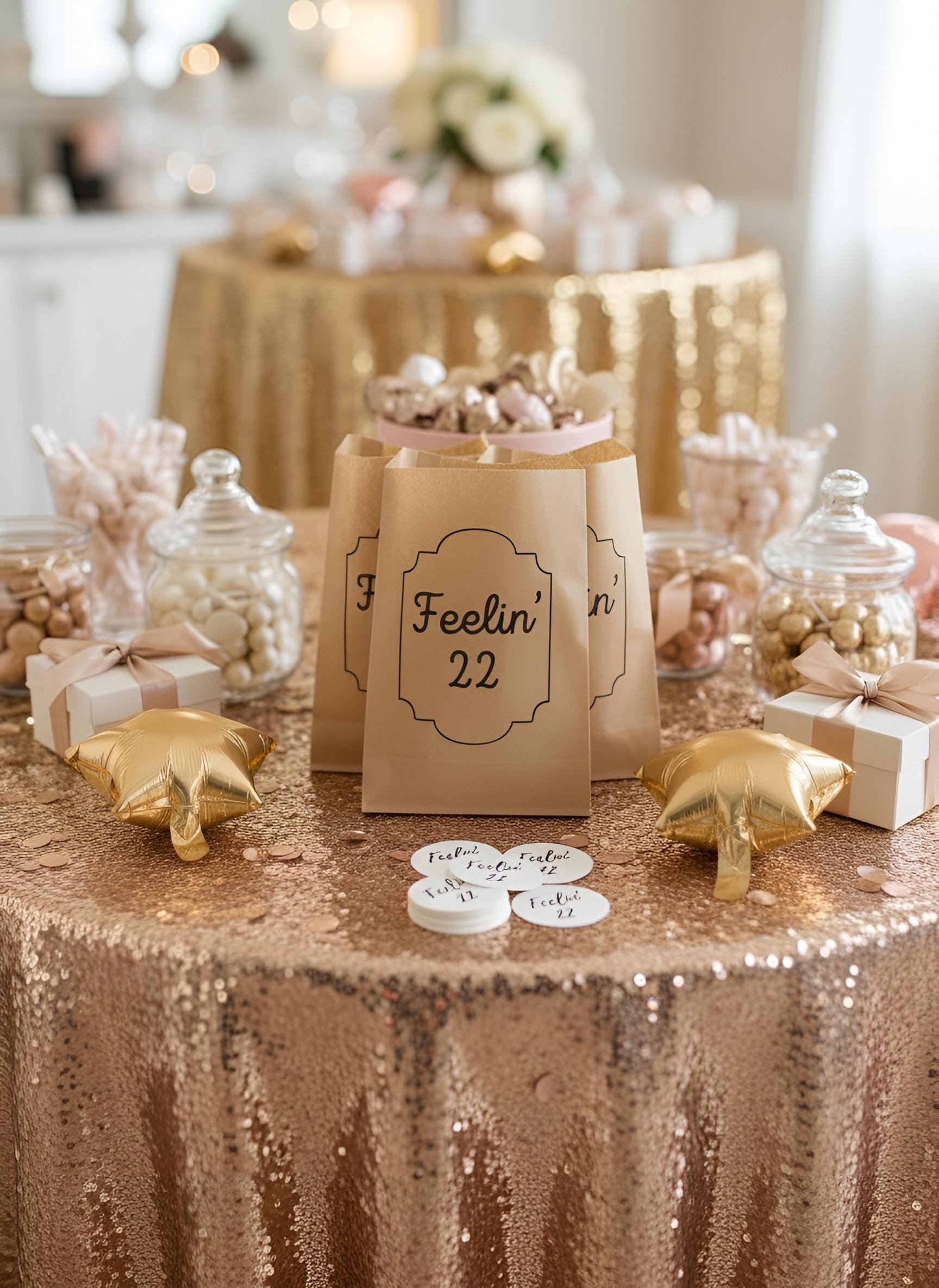 Feeling 22 Favor Bags, Set of 12 – 6x9 Flat Kraft Paper Bags for Birthday Favors & Treats