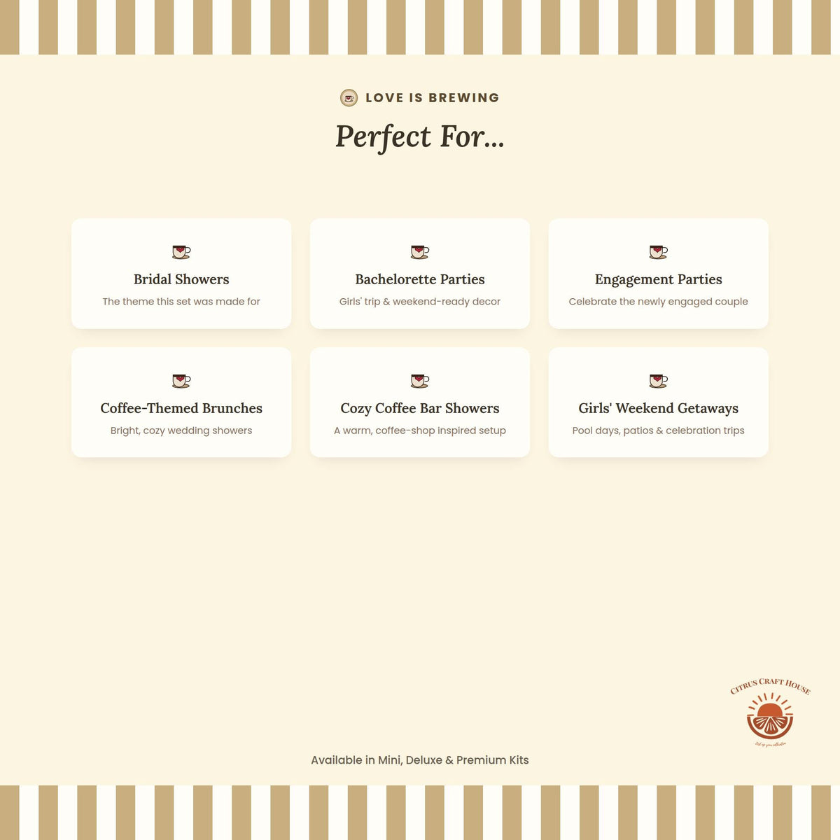 Love Is Brewing Favor Bags, Set of 12 – 6x9 Flat Kraft Paper Bags for Bridal Shower & Bachelorette Favors