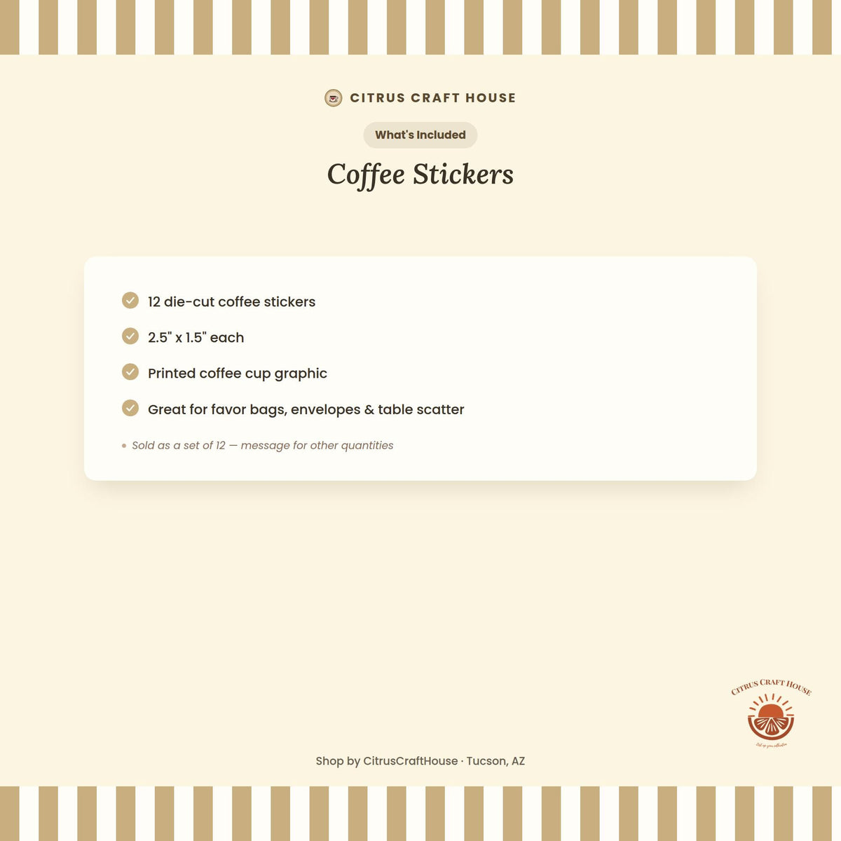 Coffee Stickers, Set of 12 – Die-Cut Coffee Cup Print Stickers for Favor Bags, Party Favors & Table Scatter