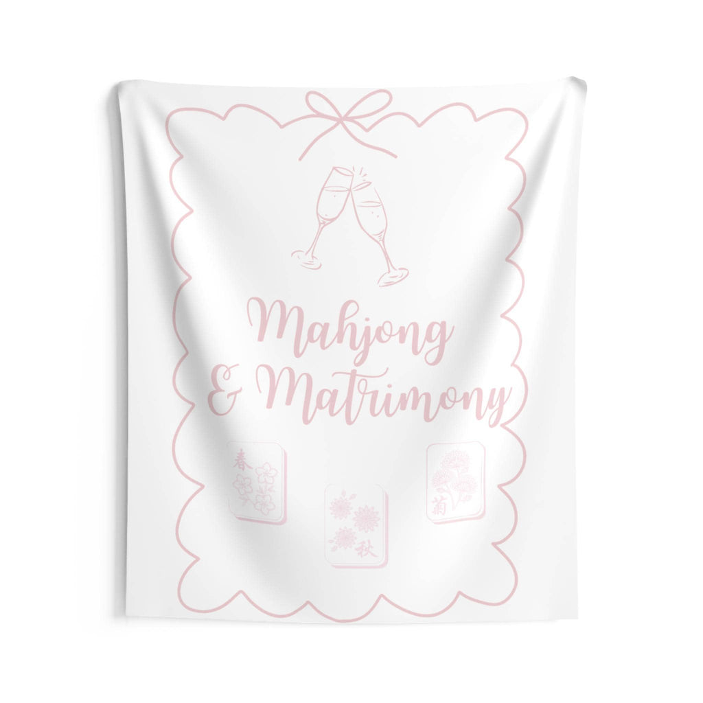 Personalized Mahjong and Matrimony Tapestry Banner Polyester Backdrop in Sage Green, Light Pink or Light Blue, 4 Sizes