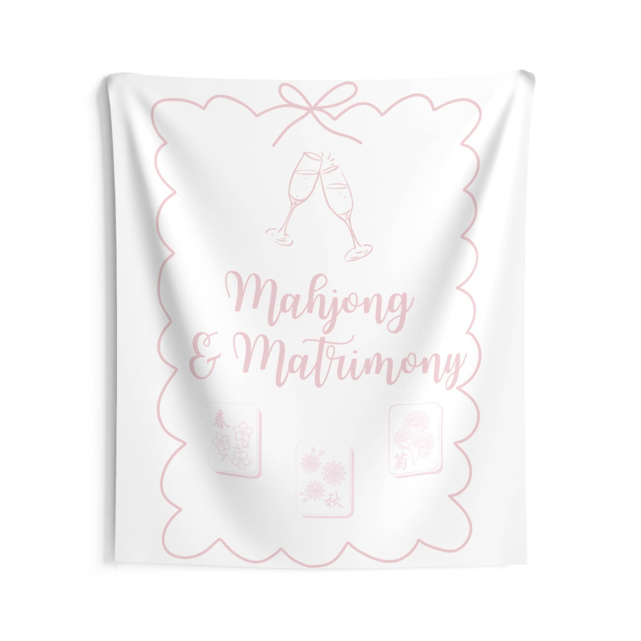 Personalized Mahjong and Matrimony Tapestry Banner Polyester Backdrop in Sage Green, Light Pink or Light Blue, 4 Sizes