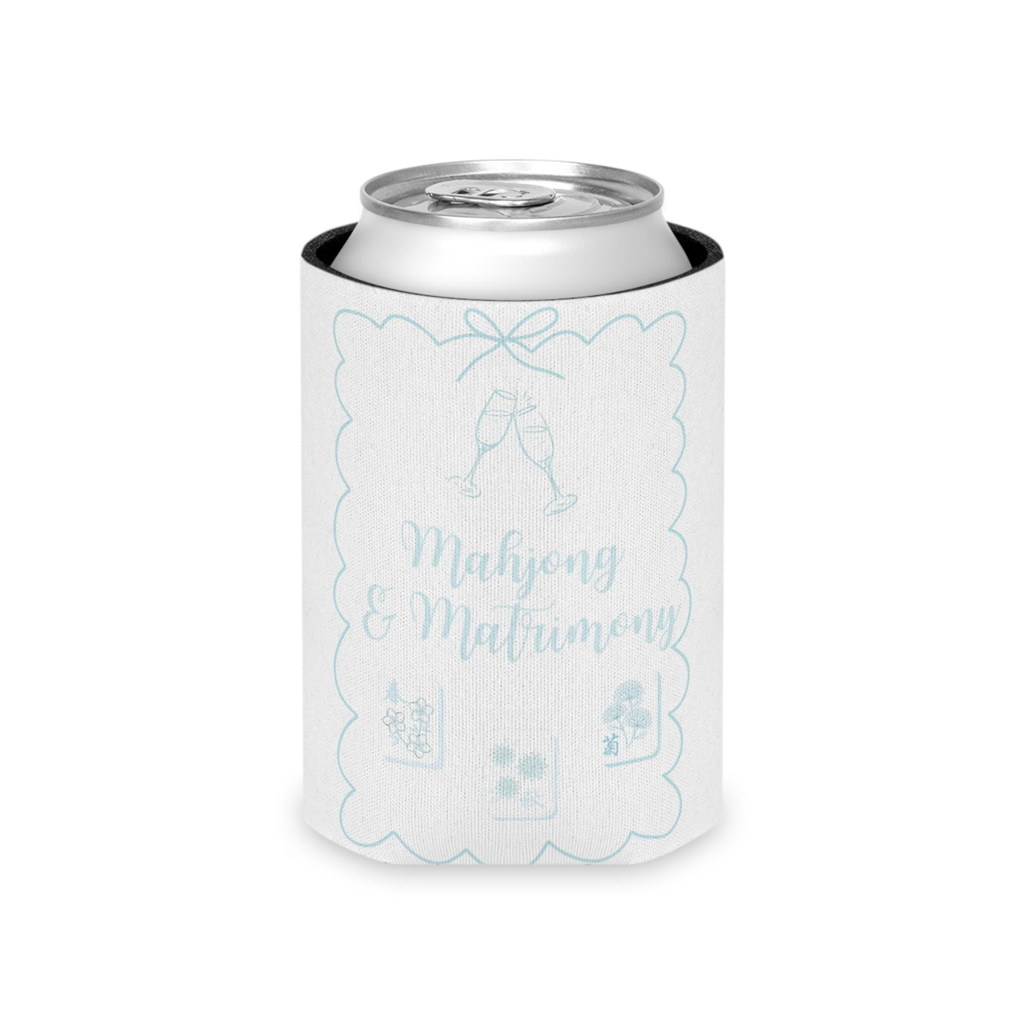 Personalized Mahjong and Matrimony Can Cooler Custom Can Sleeve in Sage Green, Light Pink or Light Blue