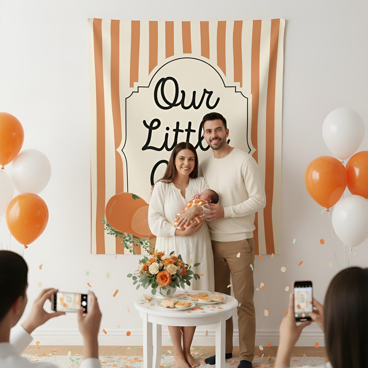 Personalized Our Little Cutie Tapestry Banner Polyester Wall Hanging Backdrop, 4 Sizes for Baby Shower