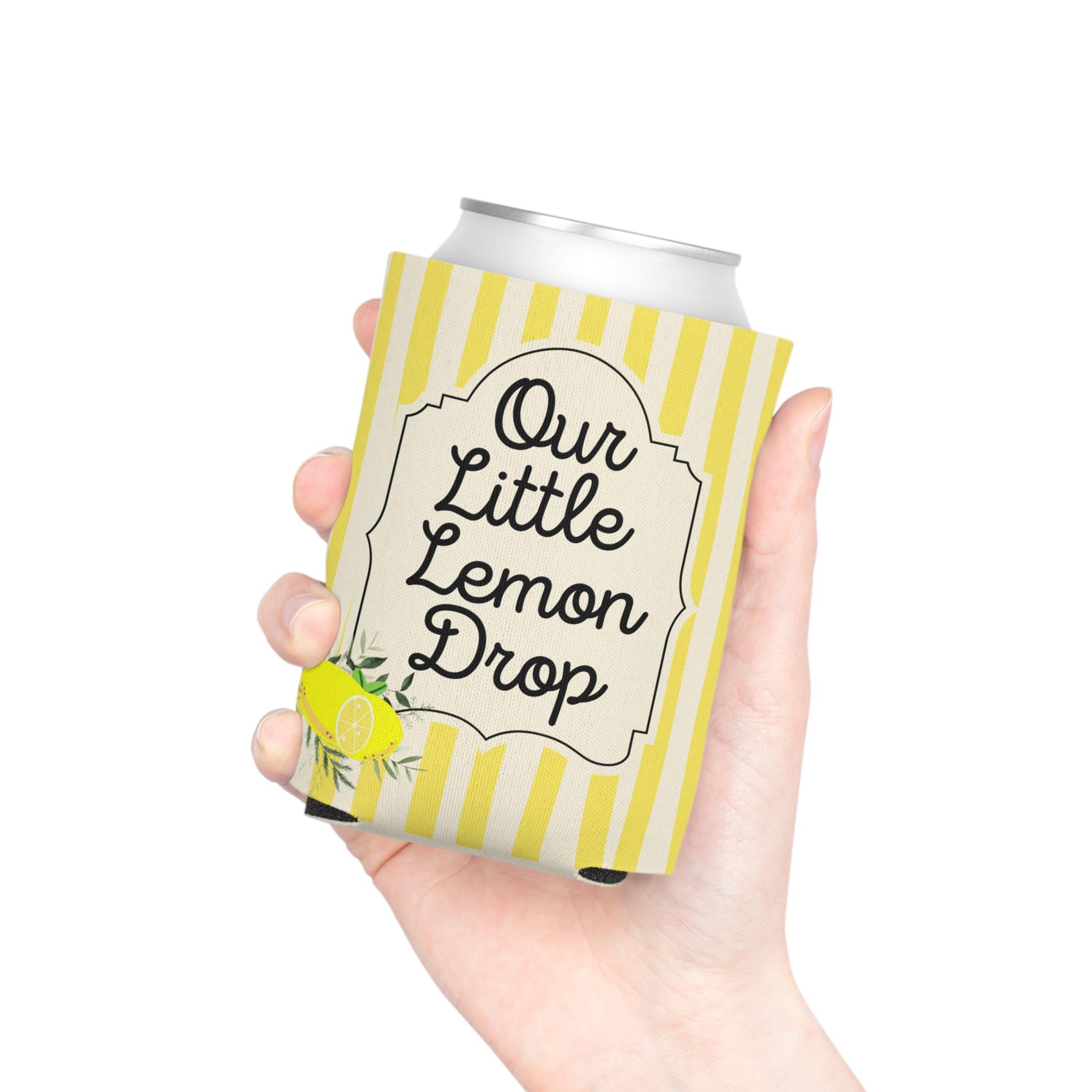 Personalized Our Little Lemon Drop Can Cooler Custom Baby Shower Can Sleeve, Slim and Regular Can Sizes