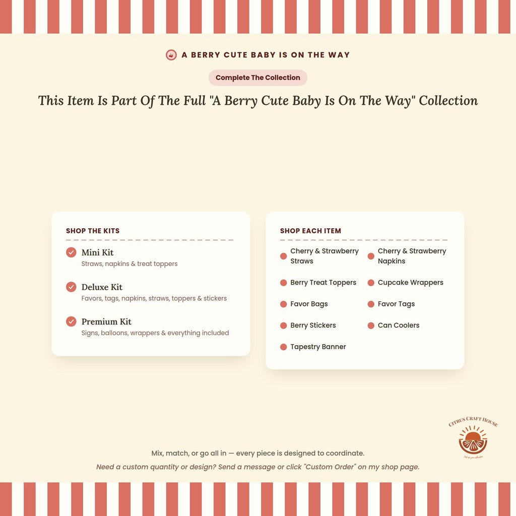 A Berry Cute Baby Is On The Way Favor Bags, Set of 12 – 6x9 Flat Kraft Paper Bags for Baby Shower Favors and Treats